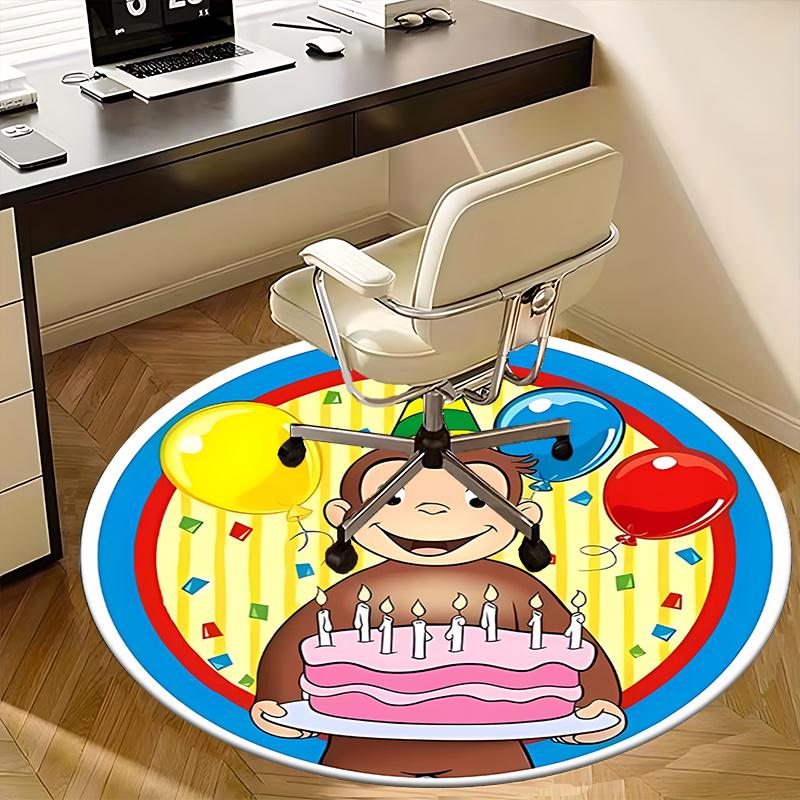 Curious George,Birthday Cake Chair mat Round Rug Office carpet, Machine Washable, Non slip, Suitable for Living Rooms, Bedrooms