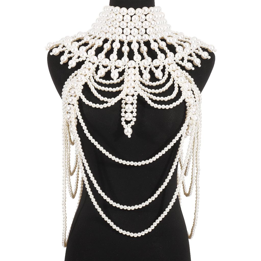 Fashion Tribal Style Hollow Woven Pearl Shawl Body Chain Retro Layered Exaggerated Sexy Body Chain All Match Women Jewelry