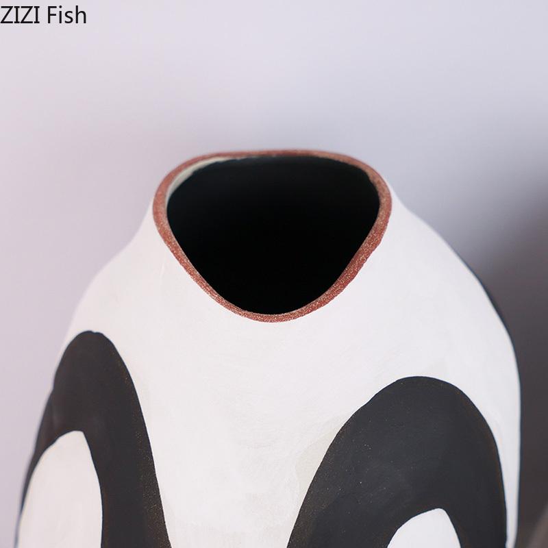 Abstrakte Schwarz-Weiß Keramikvase Kreative Blumentöpfe Schreibtischdekoration Blumenarrangement Florale Vasen Raum Ästhetische Deko