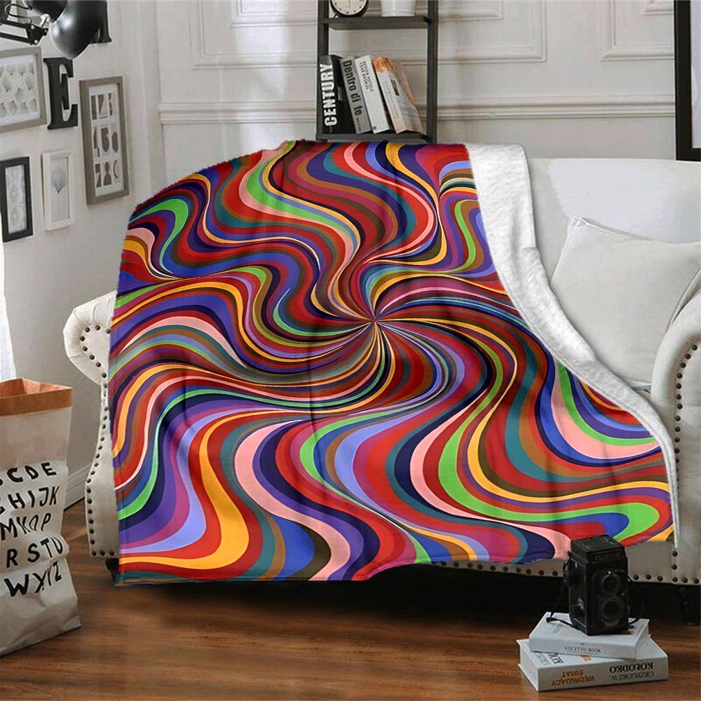 1pc Psychedelic Waves Blanket, Lightweight Flannel Throw Blanket for Sofa, Bed, Travel, Camping, Living Room, Office, Couch018