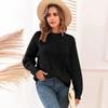 Womens Solid Color Crew Neck Knit Sweater With Cable Twist Detail Long Sleeve Casual Pullover Winter