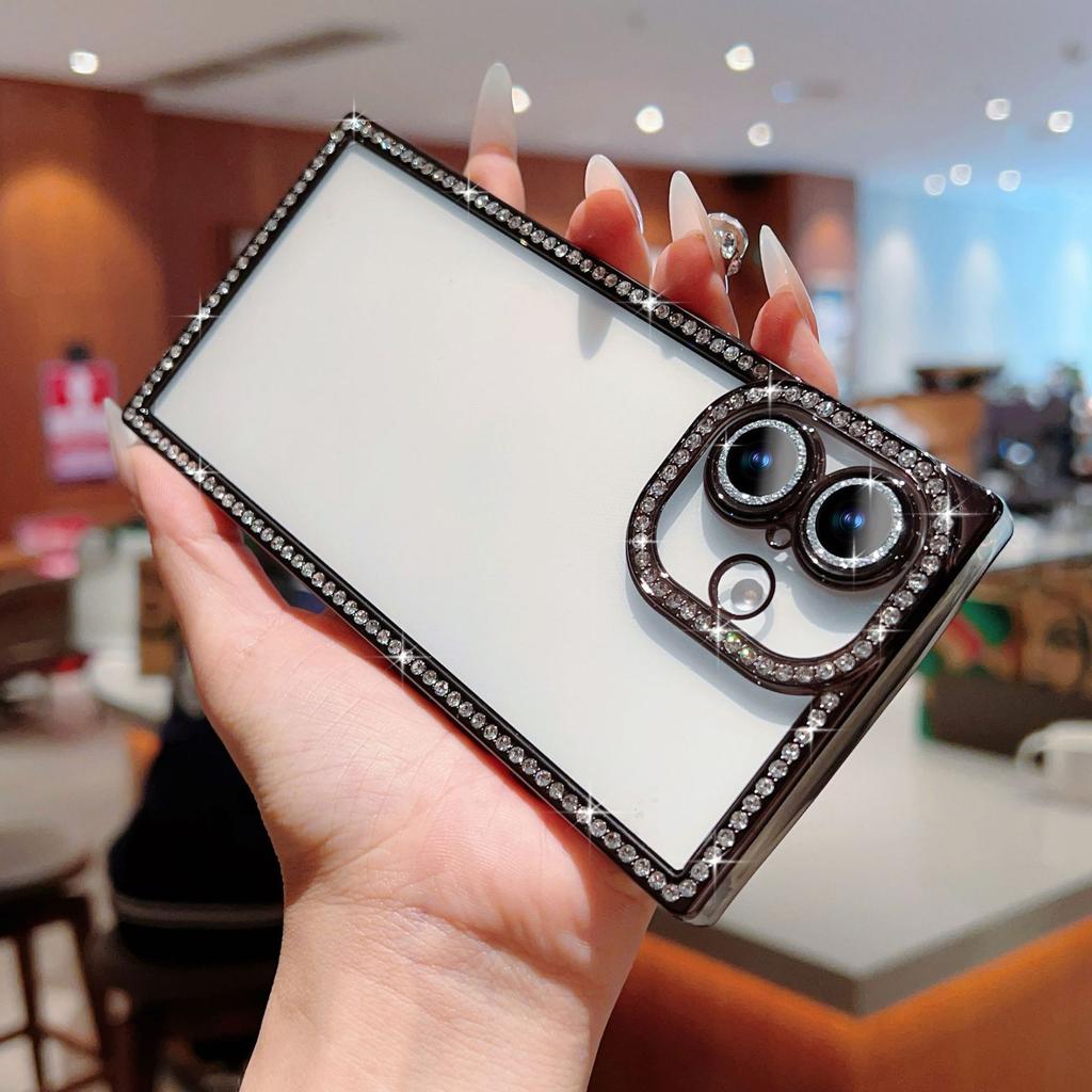 Applicable to IP16 side diamond premium mobile phone case, foreign trade new Apple 17 lens all-inclusive electroplating diamond-encrusted mobile pho