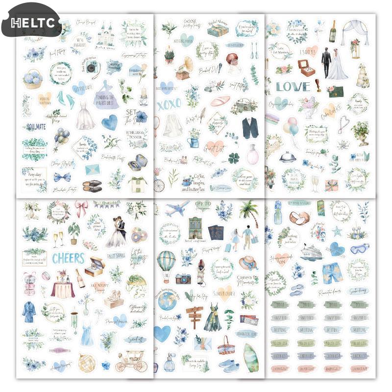 New 6sheet Wedding Bliss Stickers Romantic Wedding Theme Self-Adhesive Journal Sticker For Wedding Plan Scrapbooking DIY Decor