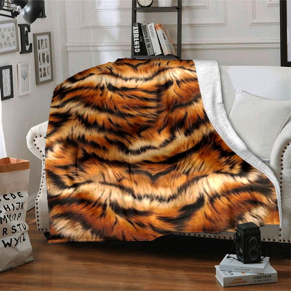 1pc Tiger Print Blanket, Lightweight Flannel Throw For Sofa, Bed, Travel, Camping, Livingroom, Office, Couch, Chair, And Bed,