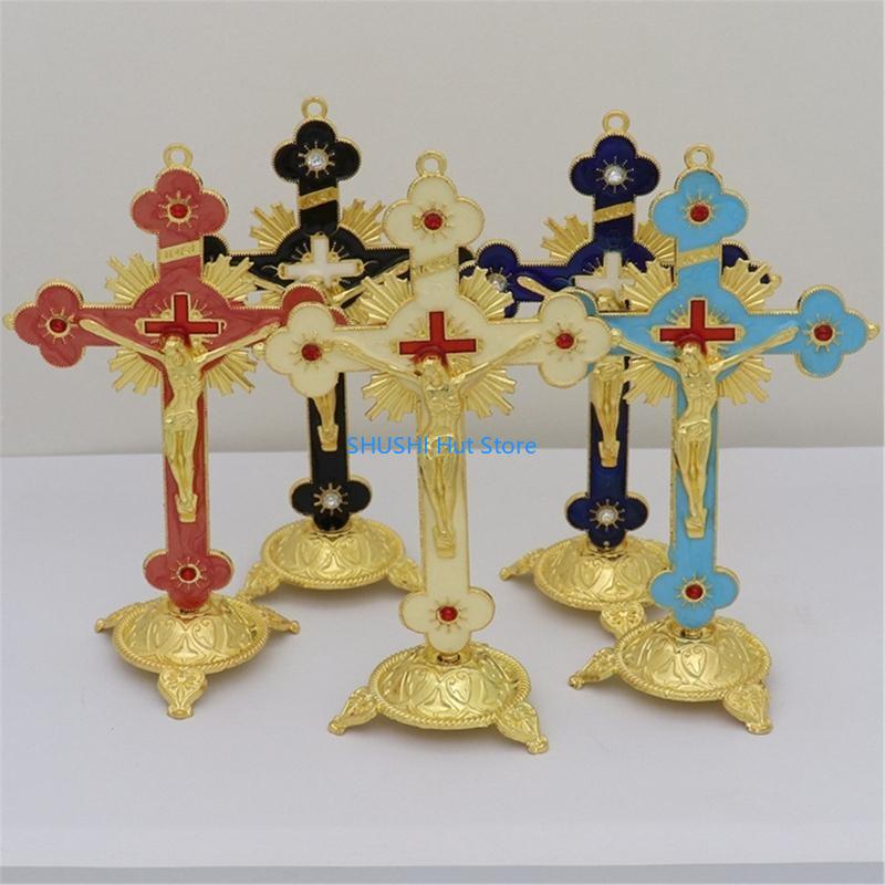 Metal Desktop Crucifix Christian Catholic Ornament Home Church Pray Ornaments Souvenir Desktop Display Ornaments D57B