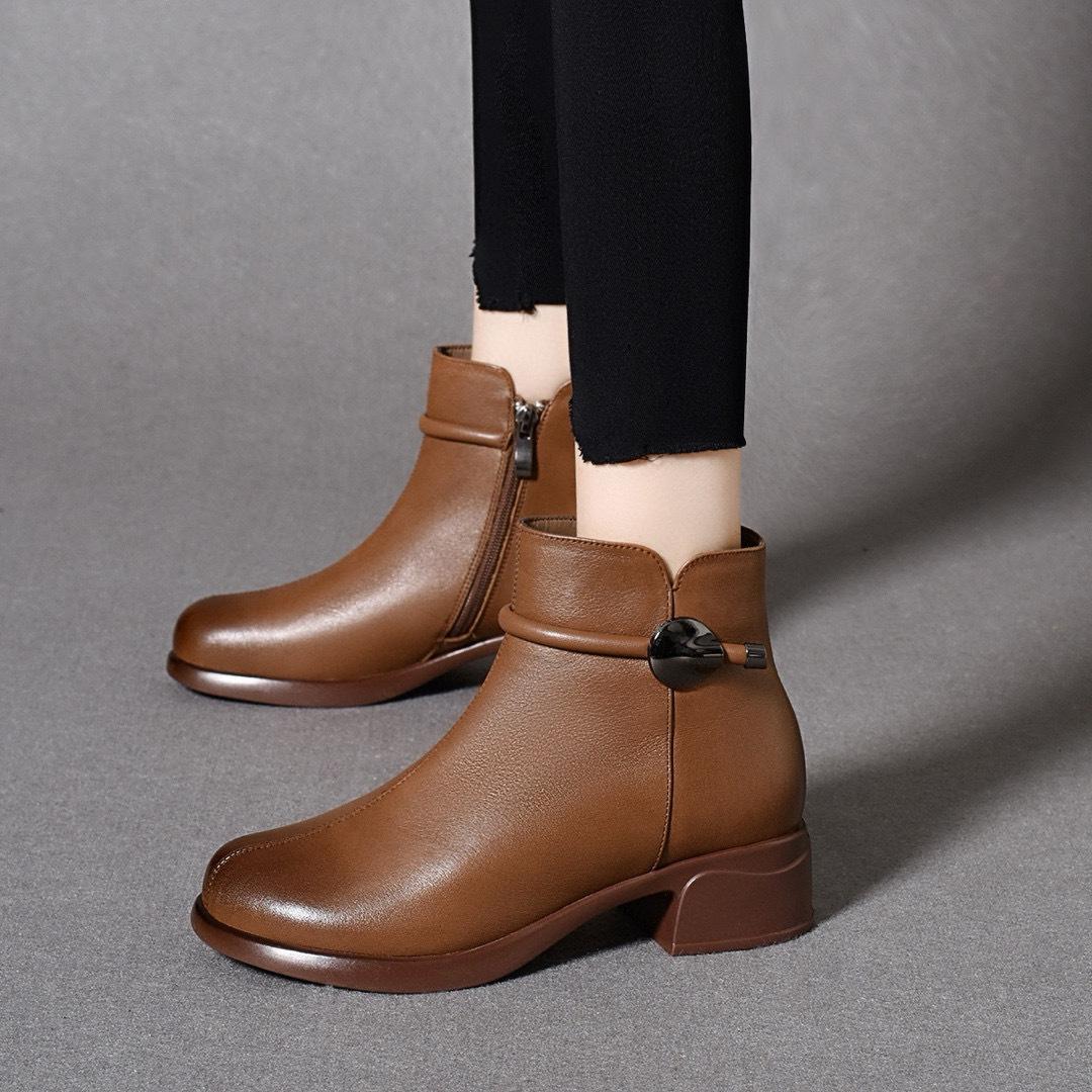 

Женские ботинки мартинс, ботинки с металлической пряжкой, круглый носок, толстый каблук, короткие ботинки, женские кожаные ботинки, повседневные хлопковые ботинки из первого слоя коровьей кожи 41