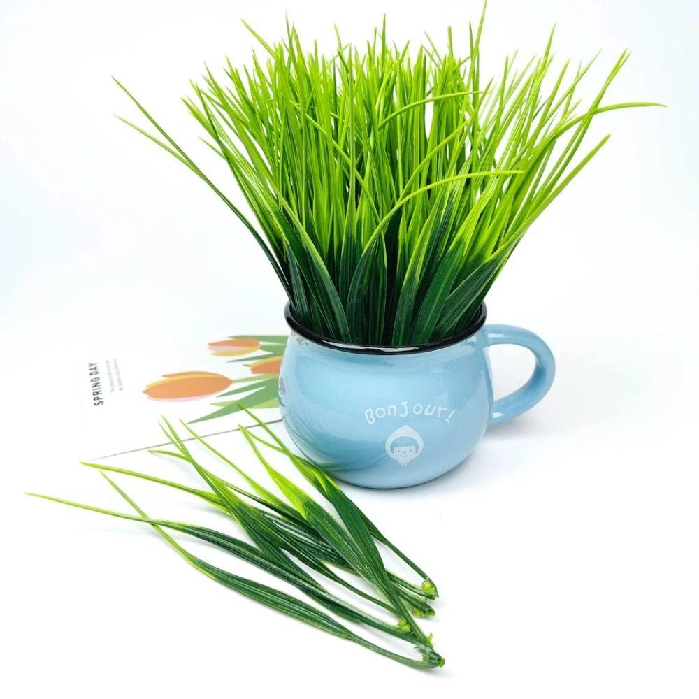 24Pcs UV Resistant Fake Greenery Green Artificial Grass Bundles Artificial Spring Grass  Home Decor