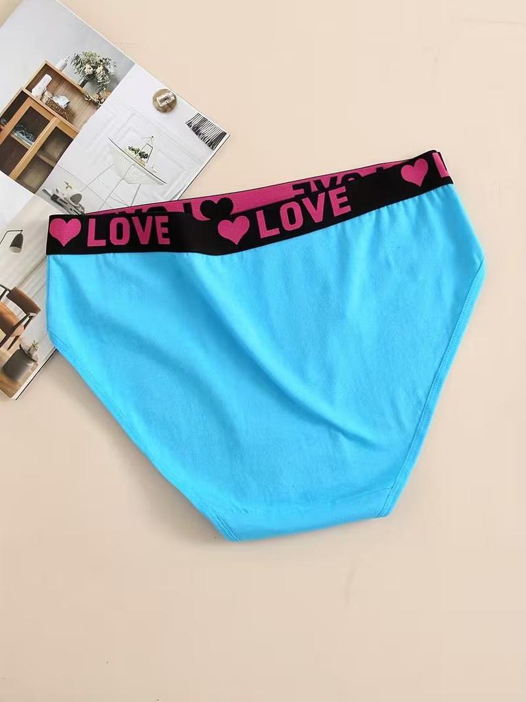 Set di 6 Mutandine da Donna a Vita Alta con Stampa Cuore e Lettere in Cotone | Morbide Traspiranti Comode Biancheria Intima Quotidiana
