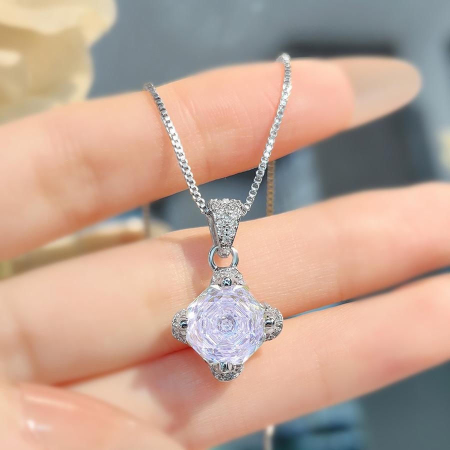 Octagonal Millennium Rose Cut Paraiba Necklace Pendant With High Carbon Diamond Colorful Diamond Stud Earrings Pink Diamond Ring Women