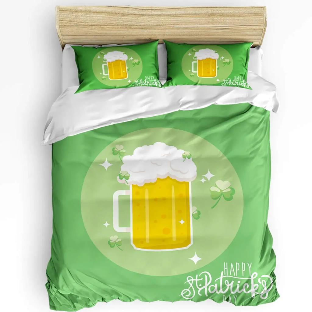 Copripiumino Re Regina Tappo di Bottiglia di Birra Set Biancheria da Letto Festivo Birra Ghiacciata Adolescenti Adulti Buon San Patrizio Copripiumino in Poliestere