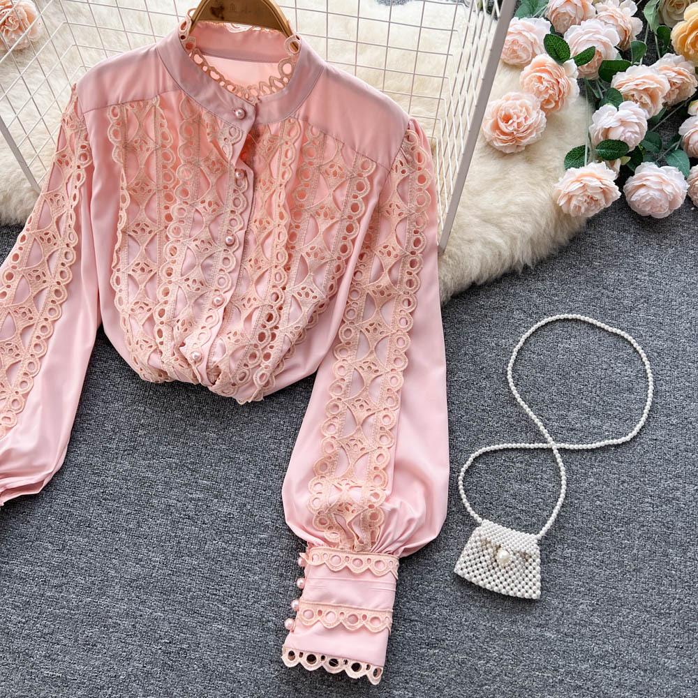 Design Crochet Temperament Long Sleeve Shirt Top Autumn Women's Loose Shirt