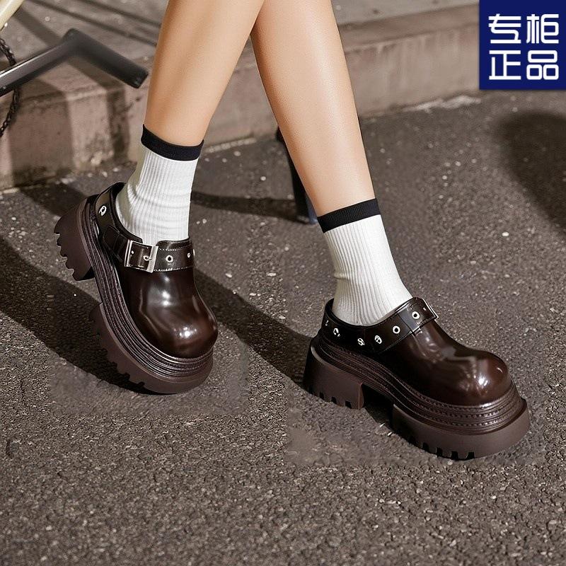 Retro outer slippers round head thick heel thick sole lace-up fashion small leather shoes women's 2025 spring new niche casual style