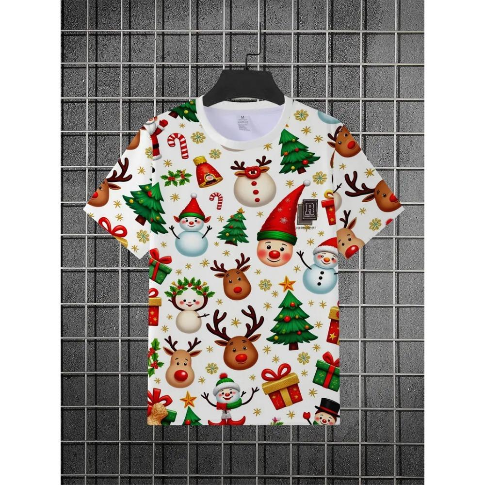 Pánské 3D celoplošné vánoční tričko Slavnostní novoroční vtipná grafika Santa Clause Tričko s krátkým rukávem Pánské oblečení