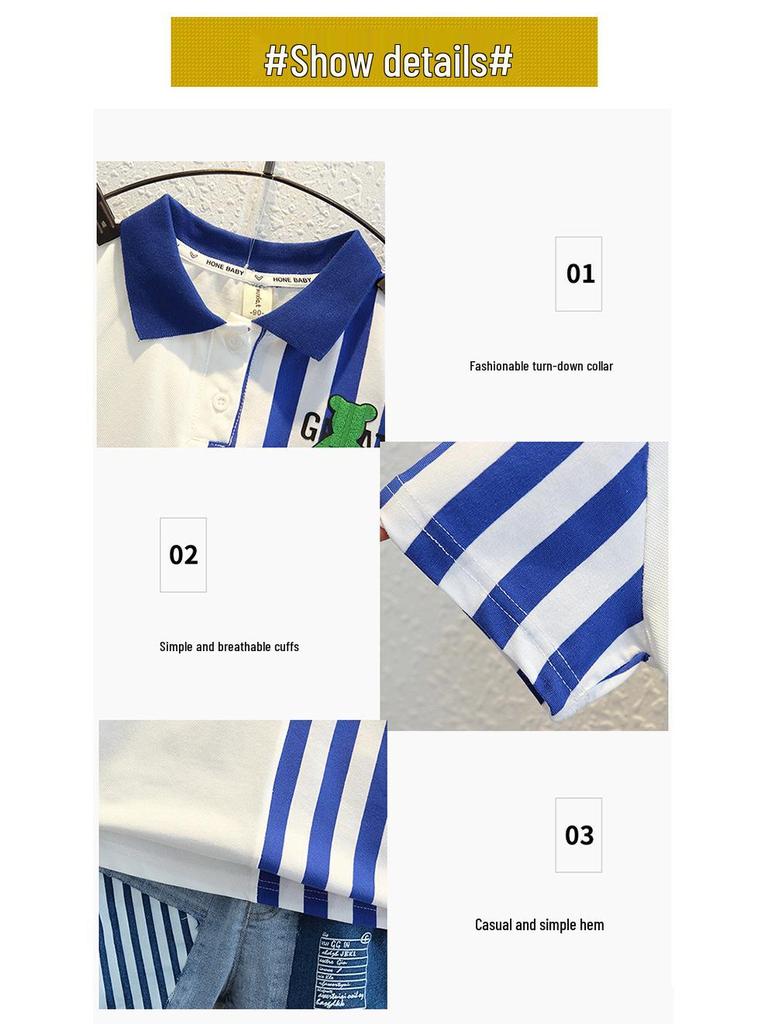 Trendy Summer Street Style Boys' Polo Shirt & Shorts Set - 2025