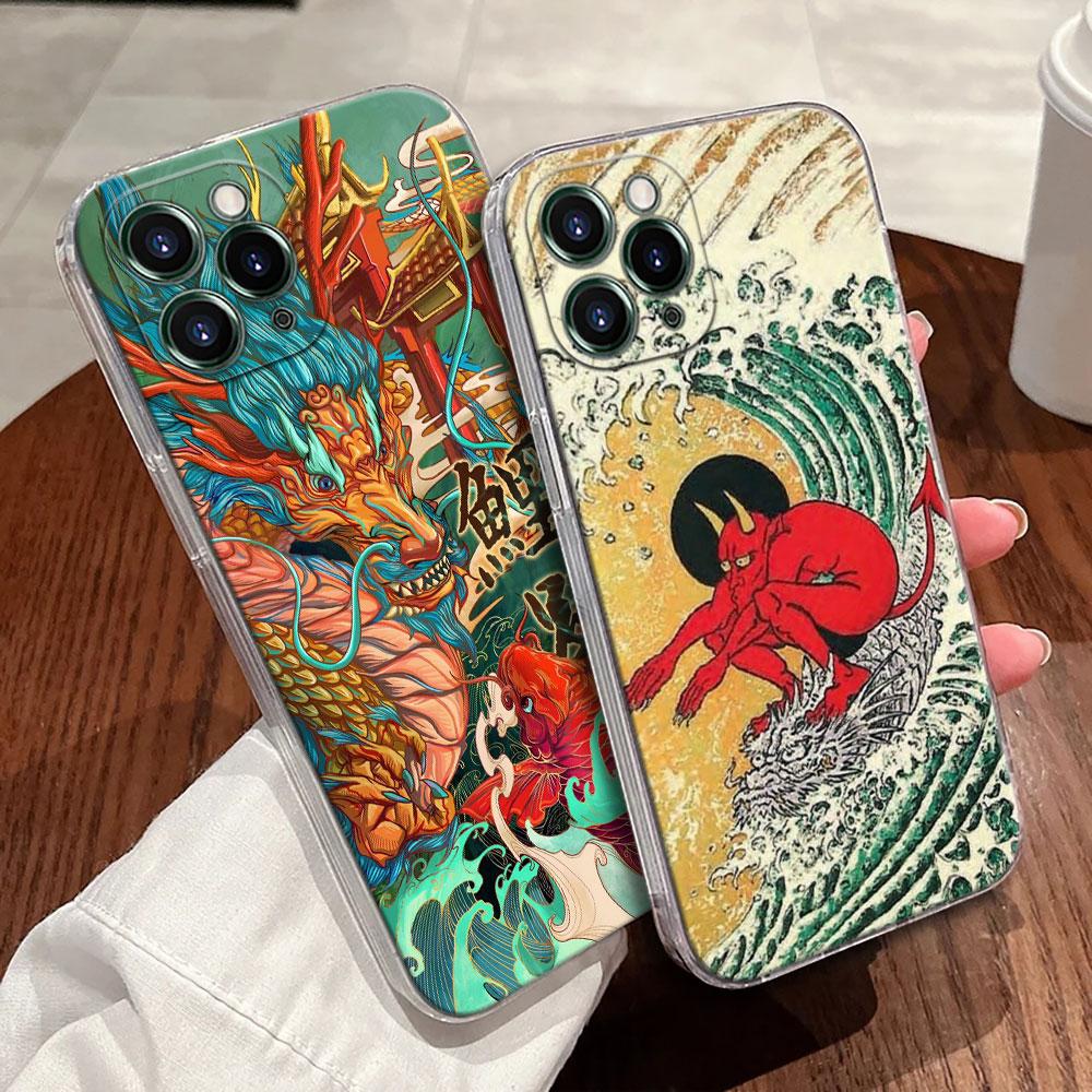 Japanese Culture Wave Dragon Anime Case For Apple iPhone 17 16 15 14 13 12 11 Pro Max 16 Plus 16E 17Air 17Pro Phone Cover Funda