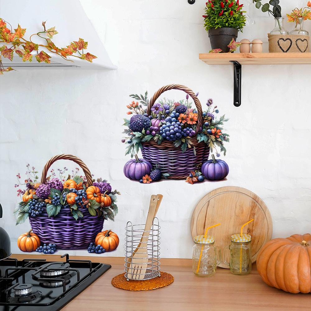 Flowers Halloween Pumpkin Fruit Basket Glass Showcase Home Decor Stickers Wall