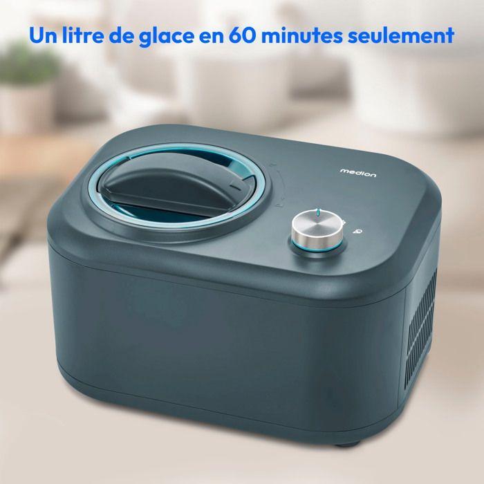 MEDION Machine à glace avec compresseur (convient pour la préparation de crèmes glacées, yaourts glacés &amp; sorbets, 1 litre, 100