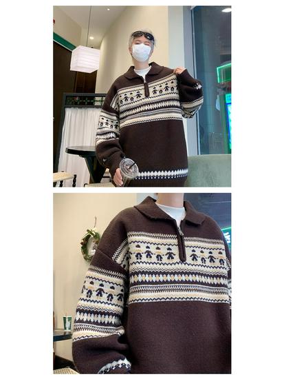 Unisex Trendy Soft Polo Neck Sweater - Retro Knit for Autumn/Winter, Perfect for Couples and Christmas.