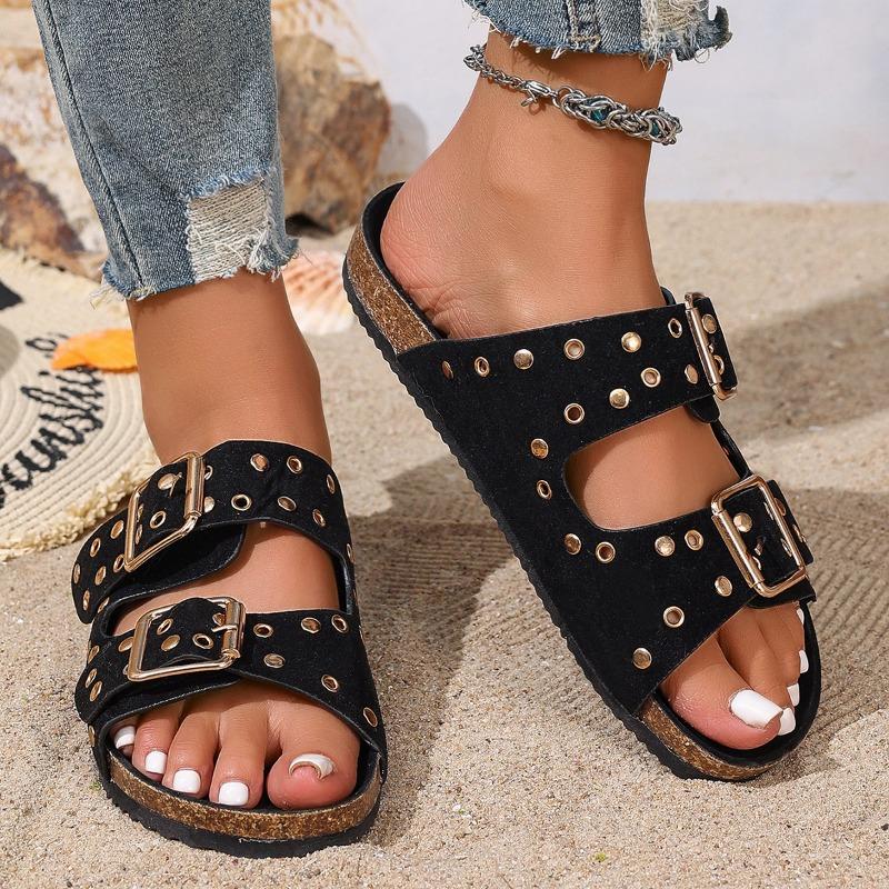 Fashion Summer 2025 Riveted Roman Sandals and Slippers Casual Beach Shoes Double Buckle