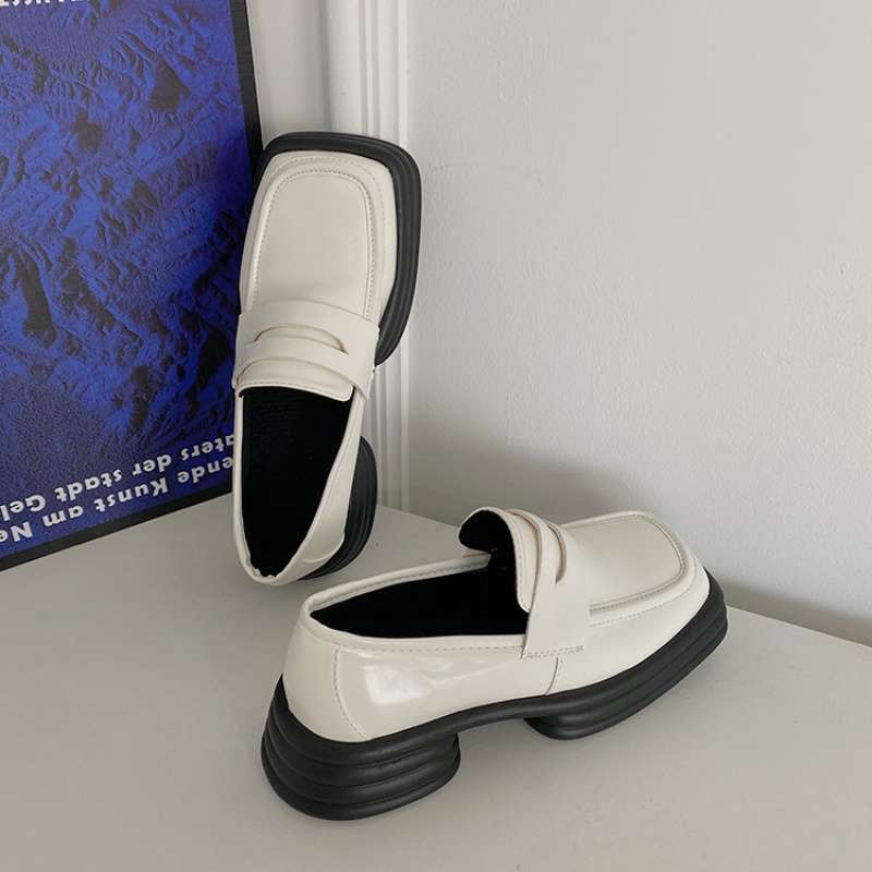 White Loafers Niche Autumn Retro British Style Design Sense Single Shoes Women's Shoes Platform Small Leather Shoes Square Head French