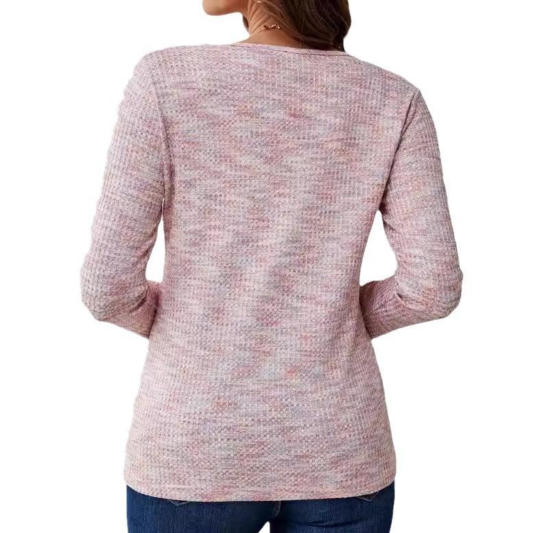 Podzimní topy tričko s dlouhým rukávem ležérní knoflíky výstřih do V pulovry dámské oblečení