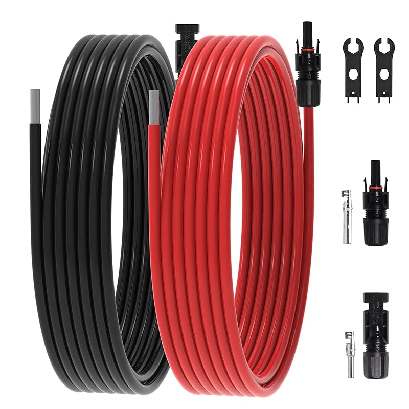 20Ft 10AWG Solar Panel Extension Cable, 10 AWG Solar Extension Cable 10 Gauge 20 Feet Solar Wire with Solar Panel Female Male Waterproof Connectors