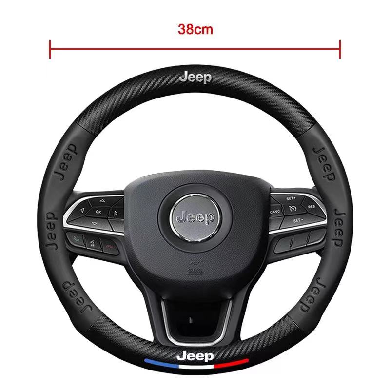 Carbon Fiber Leather Car Steering Wheel Cover Jeep Wrangler Patriot Commander Grand Cherokee Compass Wagoneer Gladiator Renegade