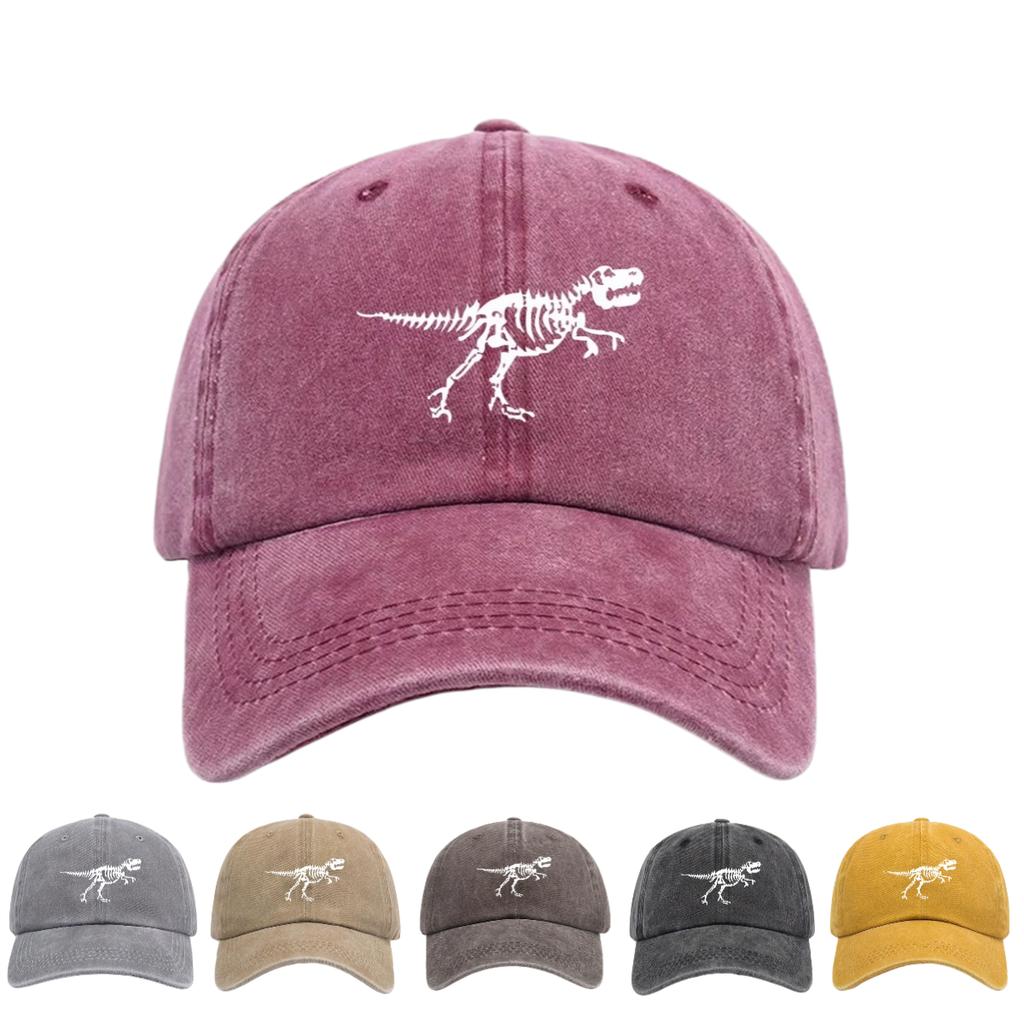 1Pc Retro Washed Dinosaur Skeleton Printed Baseball Caps For Men,Fashionable And Casual Adjustable Dad Hat For Outdoor Sports