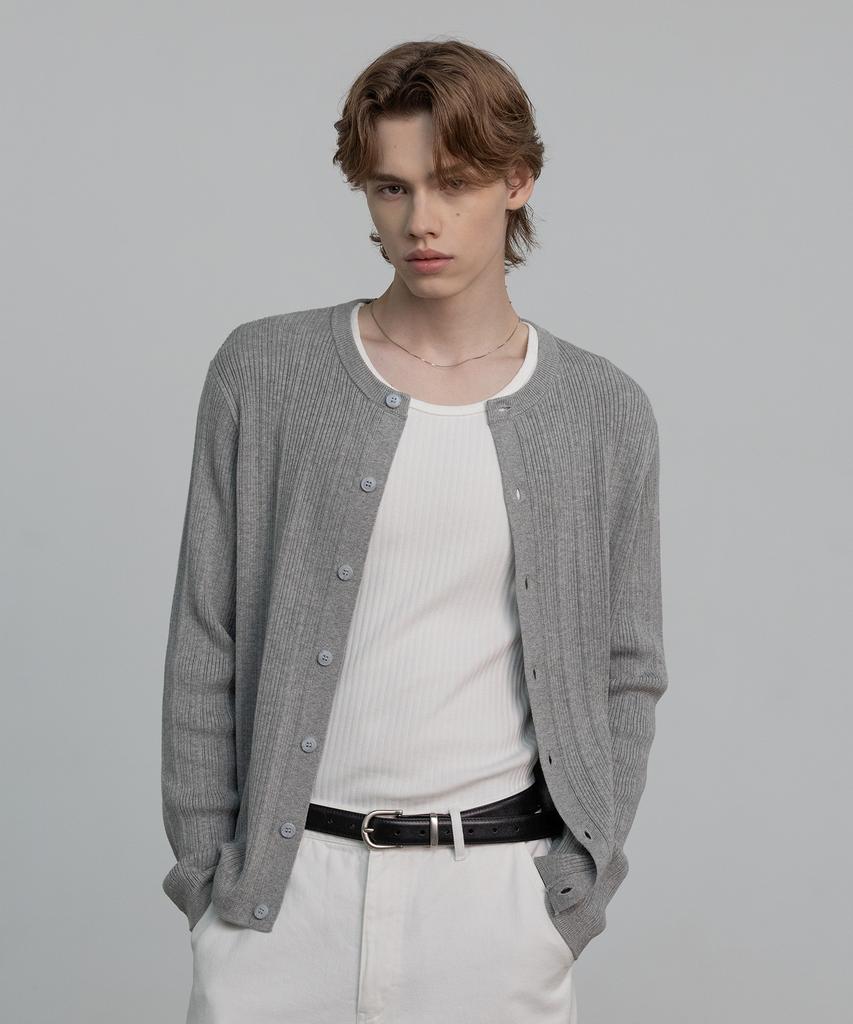 DECOROSO Mix Ribbed Round Cardigan [Gray]