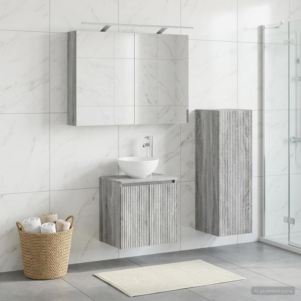 Bathroom Furniture Set 4 pcs Grey Sonoma Engineered Wood and Glass