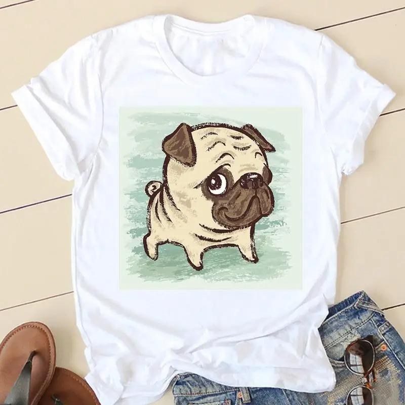 Sweet Love Pug Streetwear White Fashion Women T-Shirts Harajuku Kawaii Clothes Short Sleeve Summer Tee Casual Female Tops O-Neck