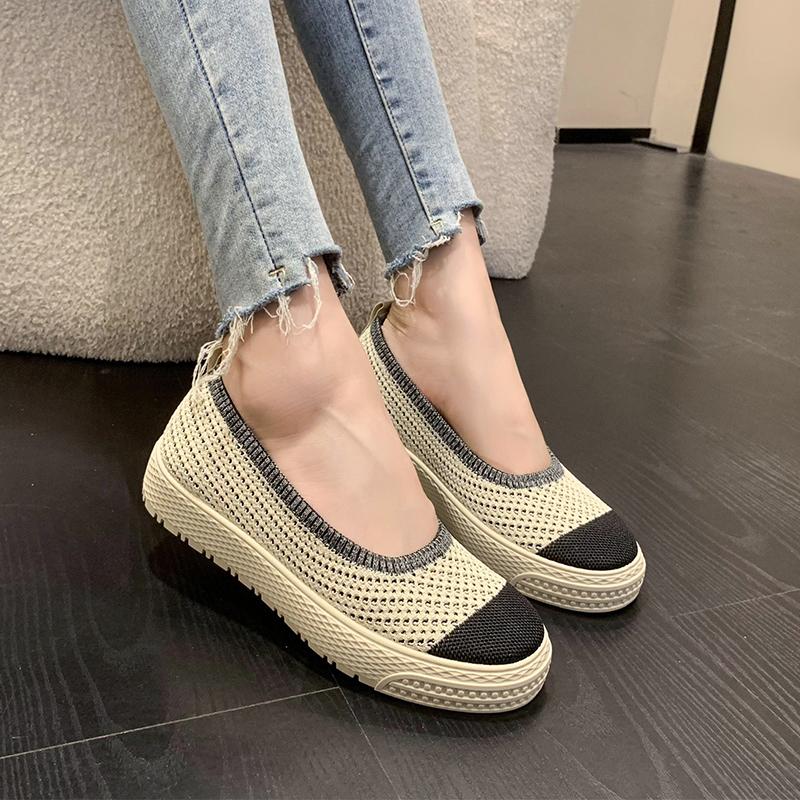 Fashion 2025 Summer New Fashion Casual Flat Shoes Breathable Shallow Knitted Slip-on Round Head Women's Casual Shoes