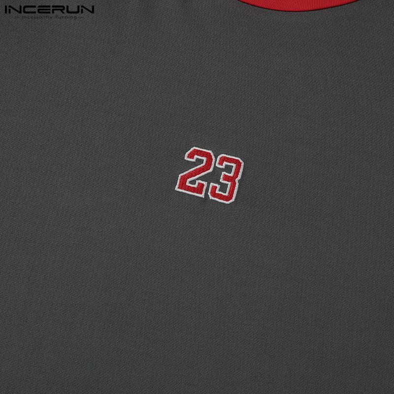 INCERUN Men Round Neck Long Sleeve Stitching Print Tops Fitted Undershirts