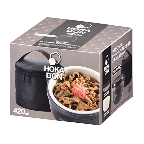 Pearl Metal Insulated Lunch Box, 420ml Capacity (Approx. 2 Rice Bowls), with Bag, Black, Hokadon (HB-262)
