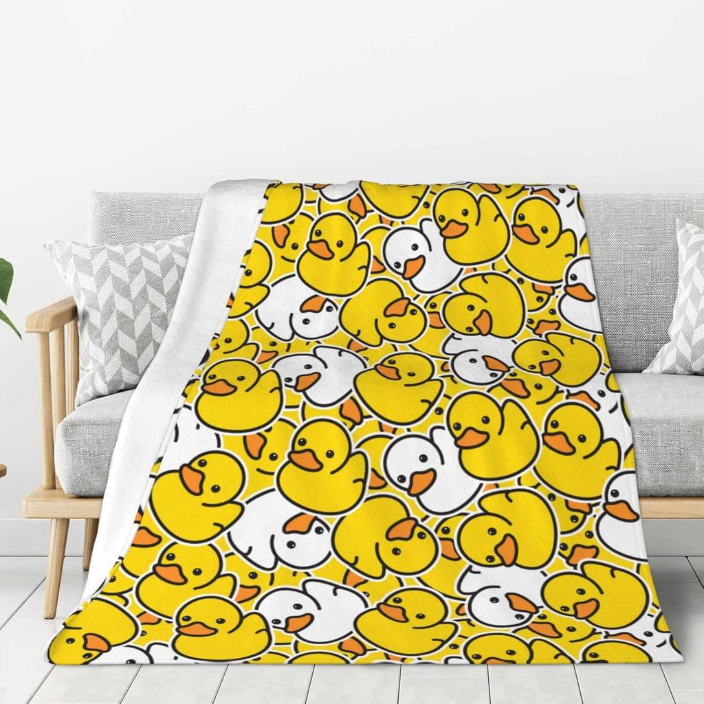 Cute Cartoon Duck Throw Blanket for Bed Sofa Couch Soft Cozy Fleece Lightweight Yellow Ducks x Inches