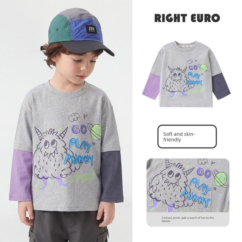 Right European Style Boys' Long-Sleeve T-Shirt Children's Spring Clothing 2026 New Children's Wear Baby Casual Versatile Spring and Autumn Base Shirt
