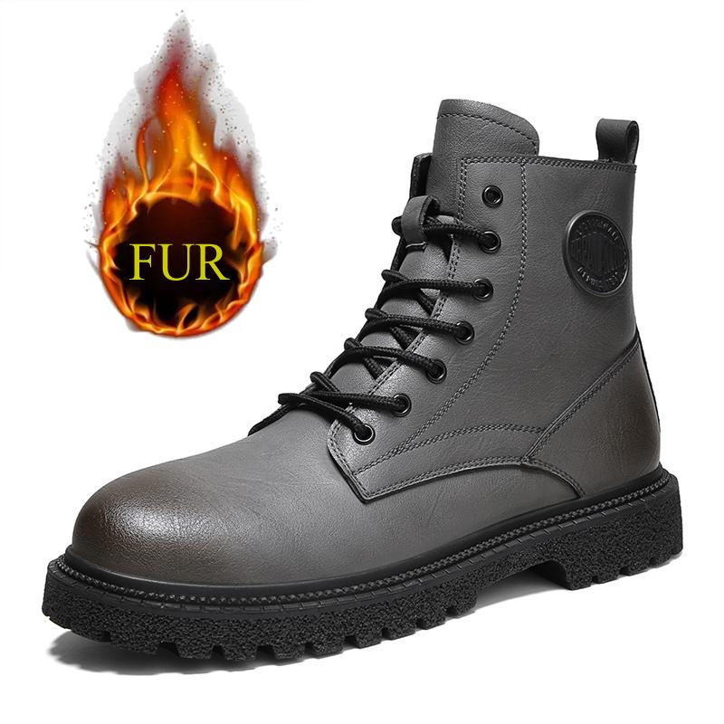 

Модные мужские зимние ботинки из натуральной кожи с пухом, на толстой подошве, на шнуровке, с высоким голенищем, универсального дизайна, повседневные, мотоботы 46