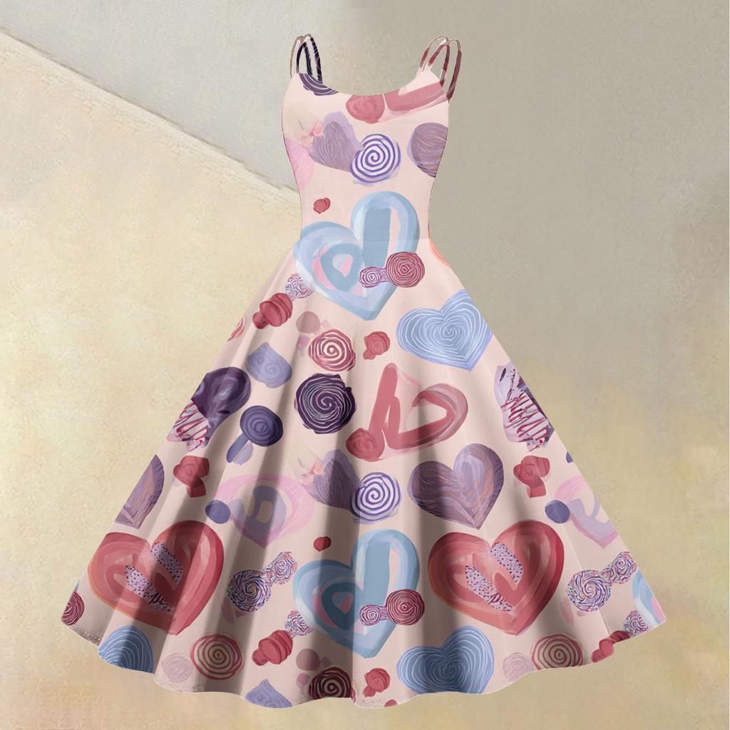 Women's Valentine's Day Love Heart Print Sexy Off Shoulder Vintage Dress