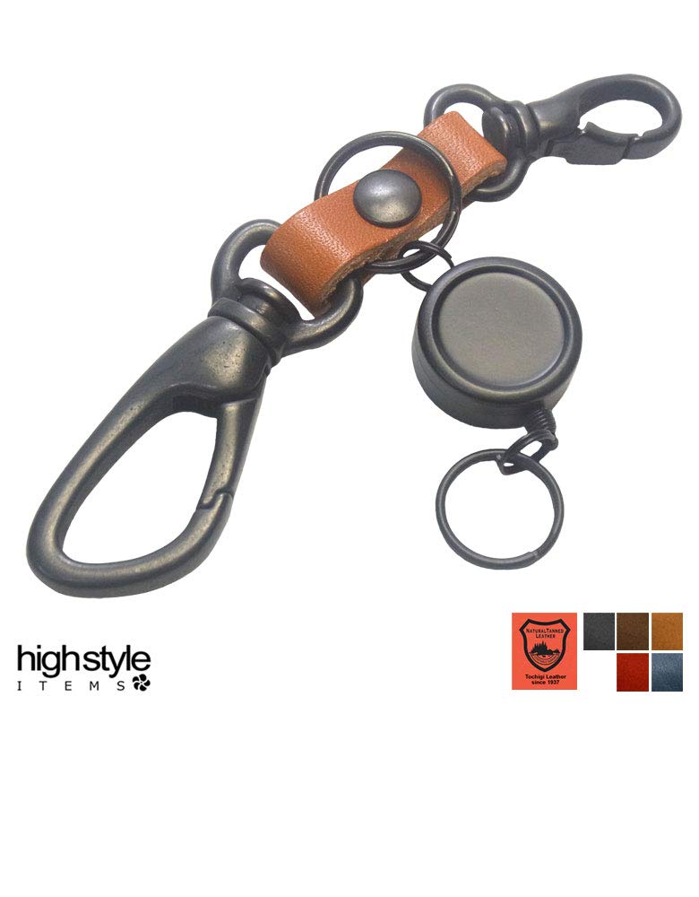 Tochigi Leather Carabiner Reel Key Mini Snap Hook Antique Black Keychain [highstyle] & & & (Navy)