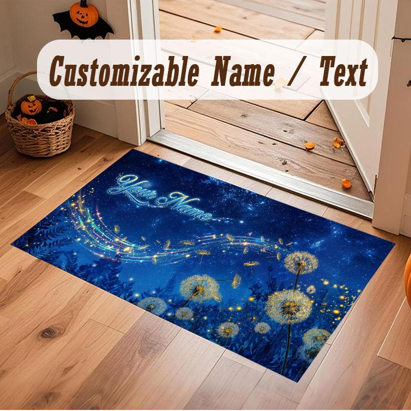 Tapete de Chão de Veludo Cristal Tema Cósmico Espacial Nome Personalizado Texto Tapete Quente Decoração de Casa