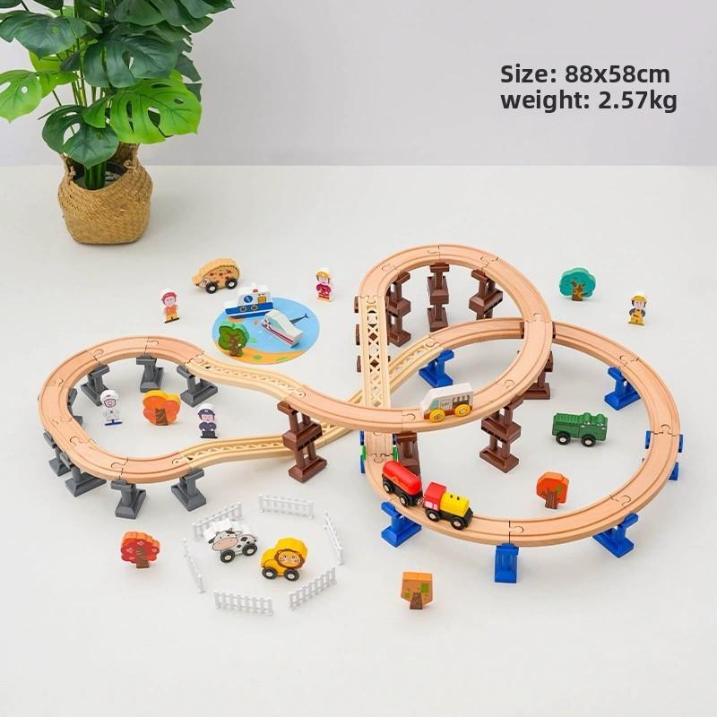 Assembled Wooden Train Track Set City Blue Bridge Scene Tracks Compatible with Brand Wooden Tracks Railway Toys for Kids Gift