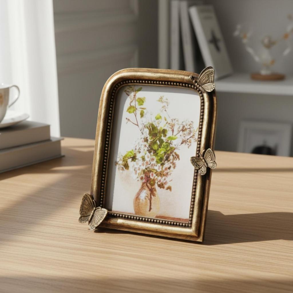 Antique Bronze-Gold Resin Frame with Glass Front Tabletop for Entryway