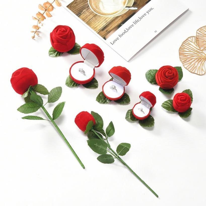 1 Pcs Valentine's Day Portable 3D Red Rose Jewelry Box Earrings Storage Display Holder Gift Boxes For Earring Rings