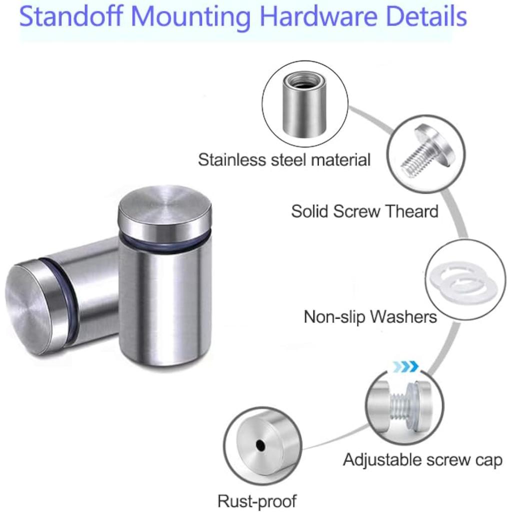 Sign Standoff Screws 1/2 X 1 Inch Stainless Steel Stand Off Wall Mounts Advertising Screw Hardware for Acrylic Signs