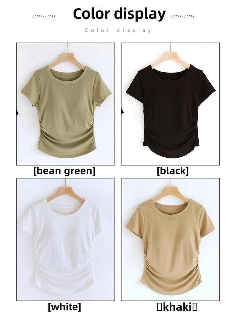 Tricou pentru femei cu mânecă scurtă, cu pernuțe pentru sâni, gât rotund și tiv cu coadă de rândunică