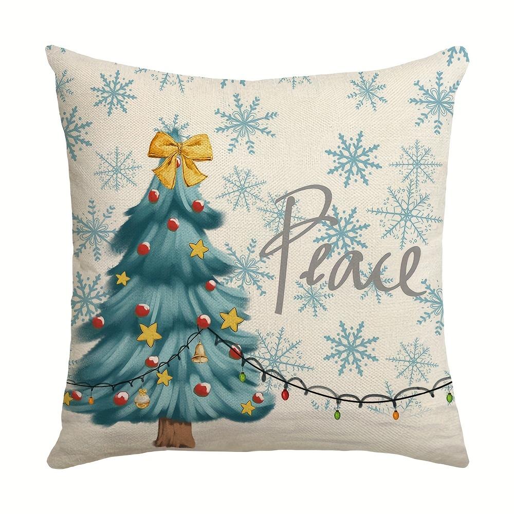 One Christmas Pillowcase Measuring 17.×17.7 Inches A Festive Pillow Cover Featuring Printed Christmas Trees Snowmen And Reindeer