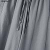 INCERUN Men Drawstring Elastic Waist Flimsy Drapey Casual Long Wide Leg Pants Trousers