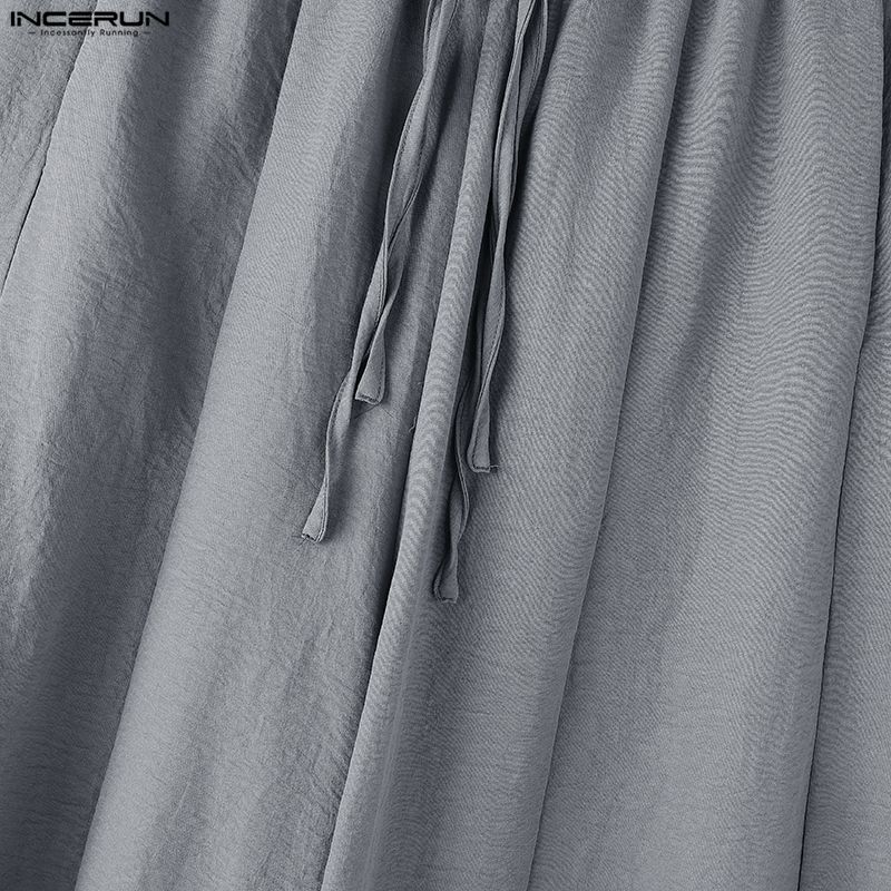 INCERUN Men Drawstring Elastic Waist Flimsy Drapey Casual Long Wide Leg Pants Trousers