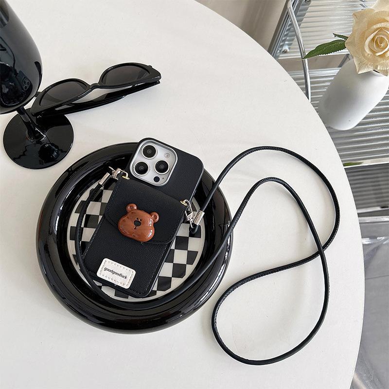 

Little Bear Change Bag Card Bag Phone Case for Apple 16promax Crossover Rope for IPhone 15plus Silicone 17 For iPhone 7/8/SE 2020