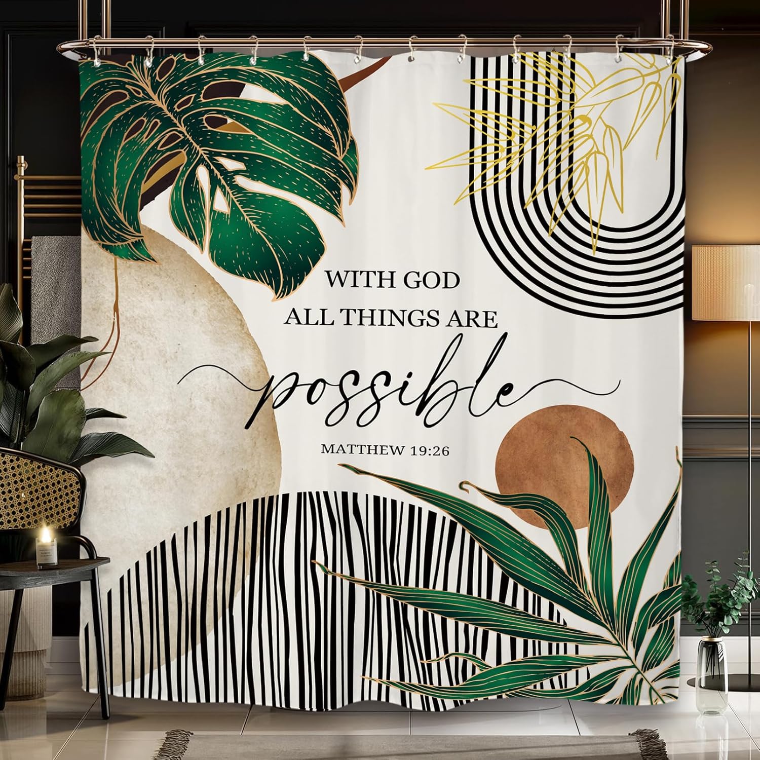 Abstract Mountain Shower Curtain Set Mid Century Minimalist Sunrise Sunset Natural Landscape Modern Polyester Waterproof Cloth 90x180CM